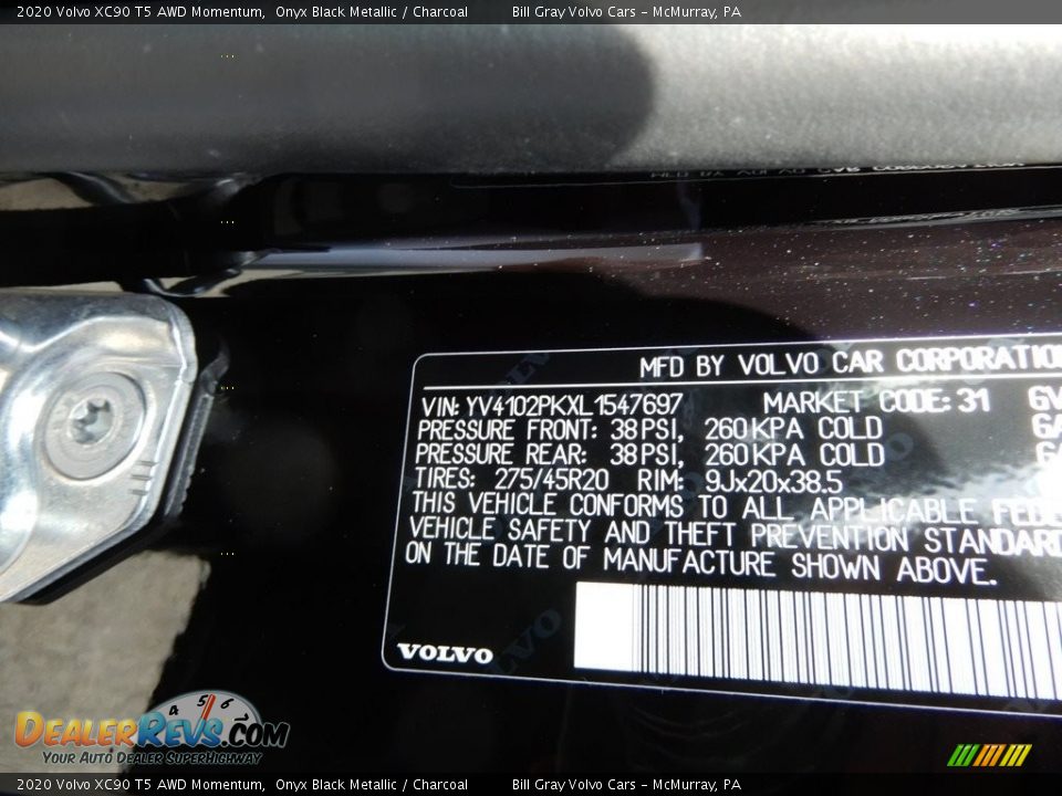 2020 Volvo XC90 T5 AWD Momentum Onyx Black Metallic / Charcoal Photo #11