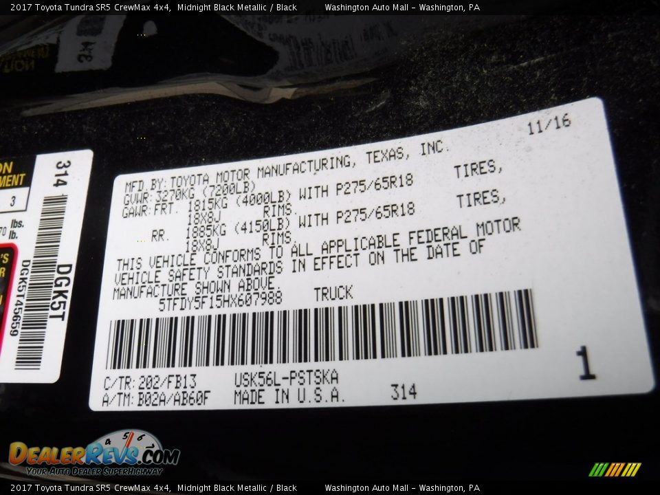 2017 Toyota Tundra SR5 CrewMax 4x4 Midnight Black Metallic / Black Photo #27
