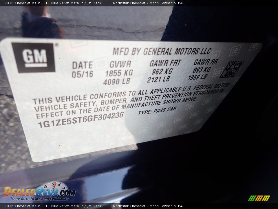 2016 Chevrolet Malibu LT Blue Velvet Metallic / Jet Black Photo #28