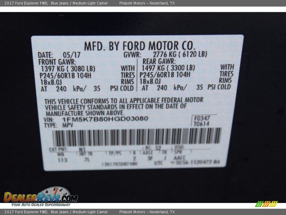 2017 Ford Explorer FWD Blue Jeans / Medium Light Camel Photo #32