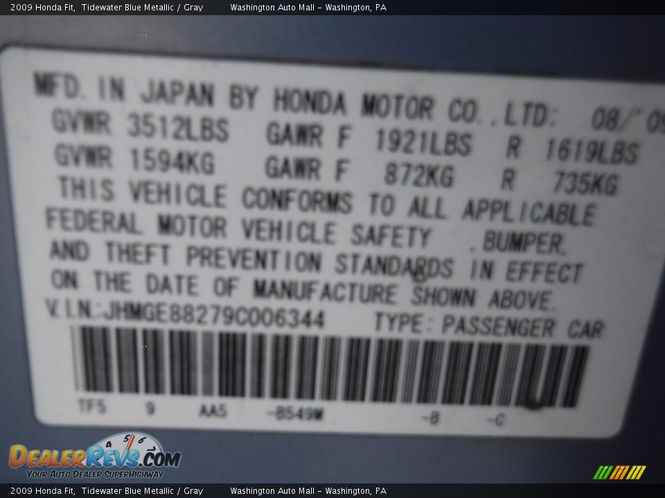 2009 Honda Fit Tidewater Blue Metallic / Gray Photo #21