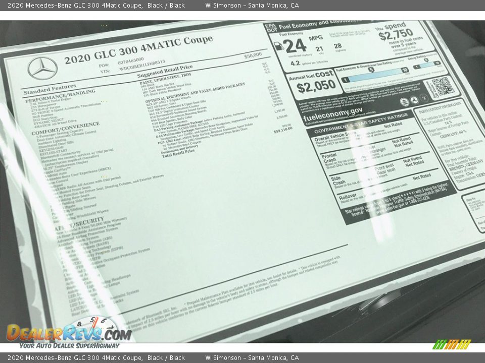 2020 Mercedes-Benz GLC 300 4Matic Coupe Window Sticker Photo #10