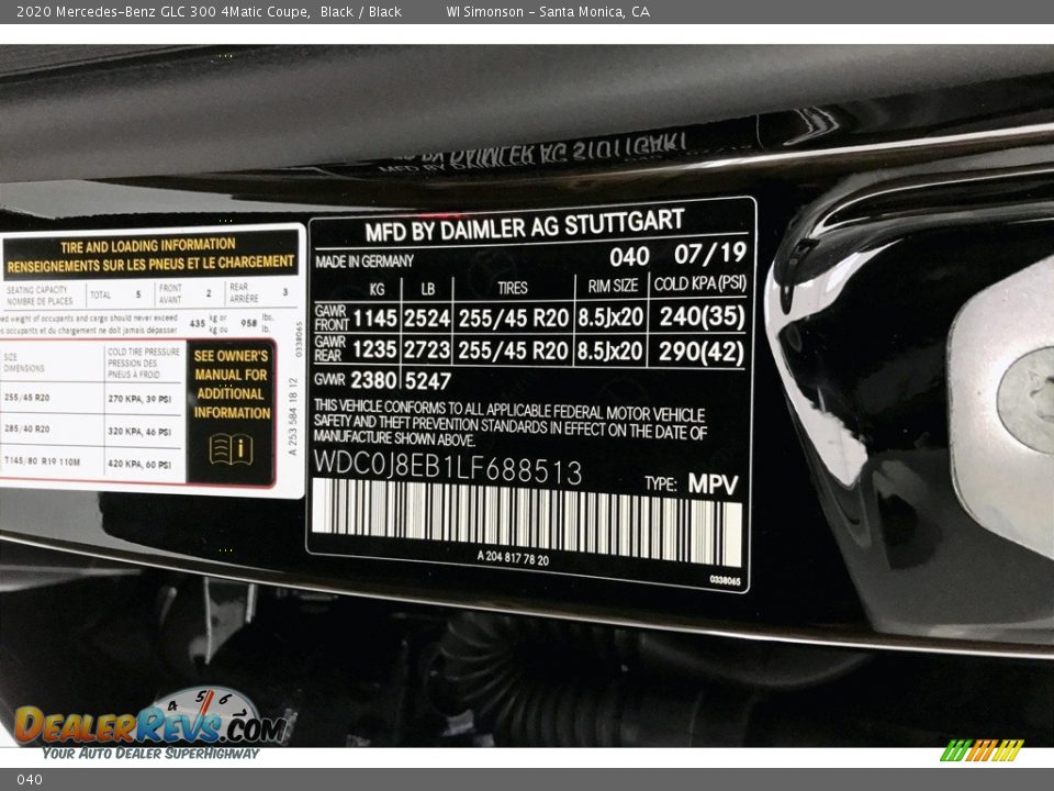 Mercedes-Benz Color Code 040 Black