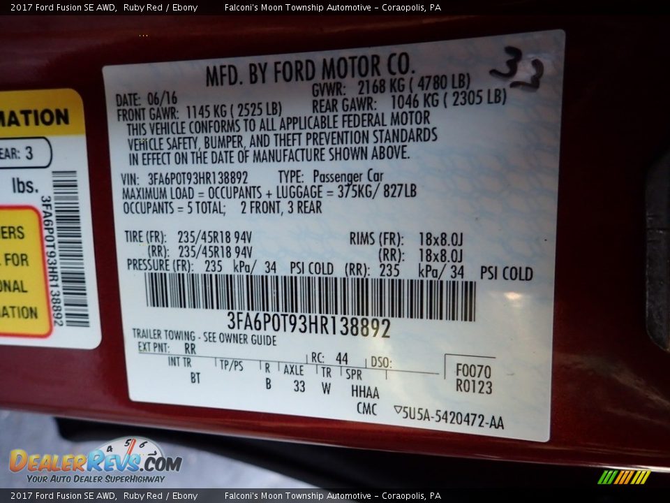 2017 Ford Fusion SE AWD Ruby Red / Ebony Photo #23