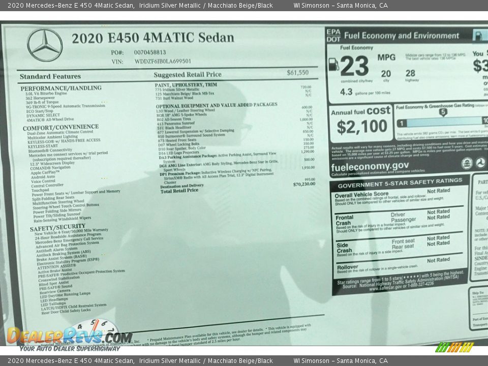 2020 Mercedes-Benz E 450 4Matic Sedan Window Sticker Photo #10