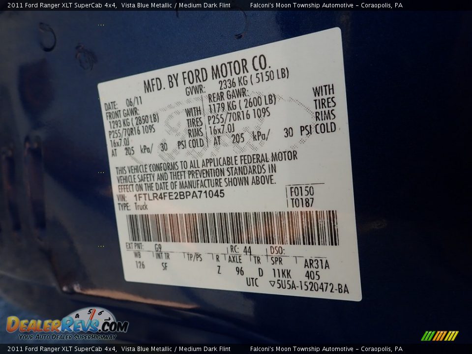 2011 Ford Ranger XLT SuperCab 4x4 Vista Blue Metallic / Medium Dark Flint Photo #19