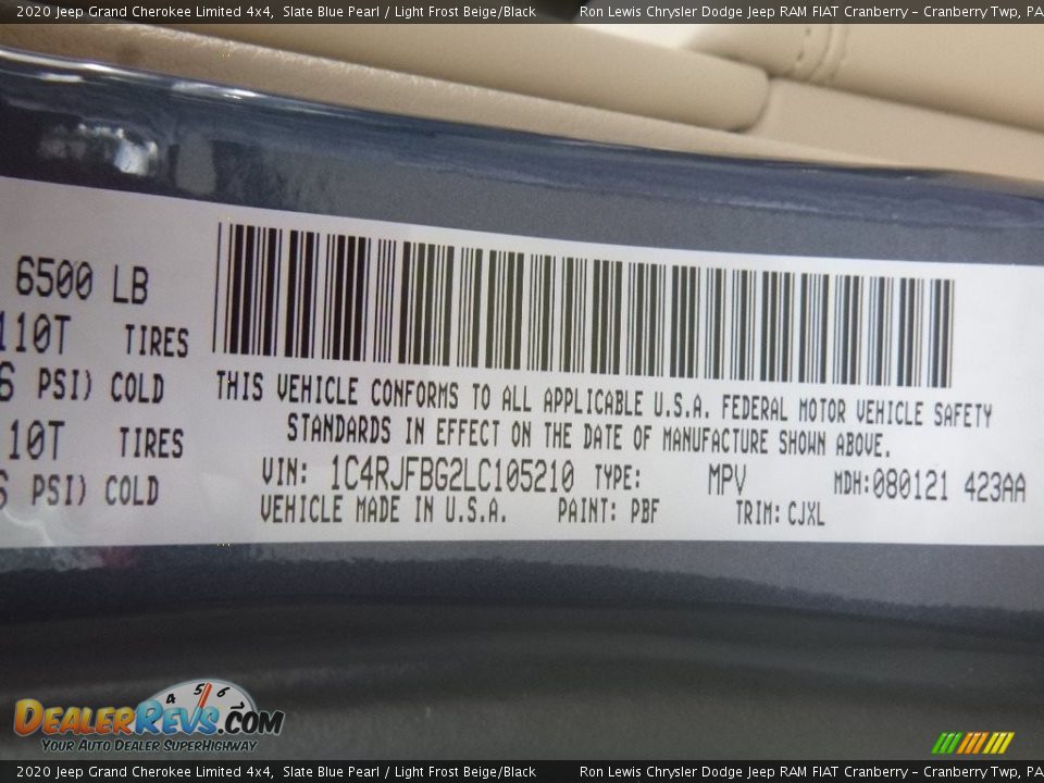2020 Jeep Grand Cherokee Limited 4x4 Slate Blue Pearl / Light Frost Beige/Black Photo #15