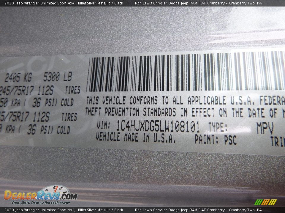 2020 Jeep Wrangler Unlimited Sport 4x4 Billet Silver Metallic / Black Photo #15