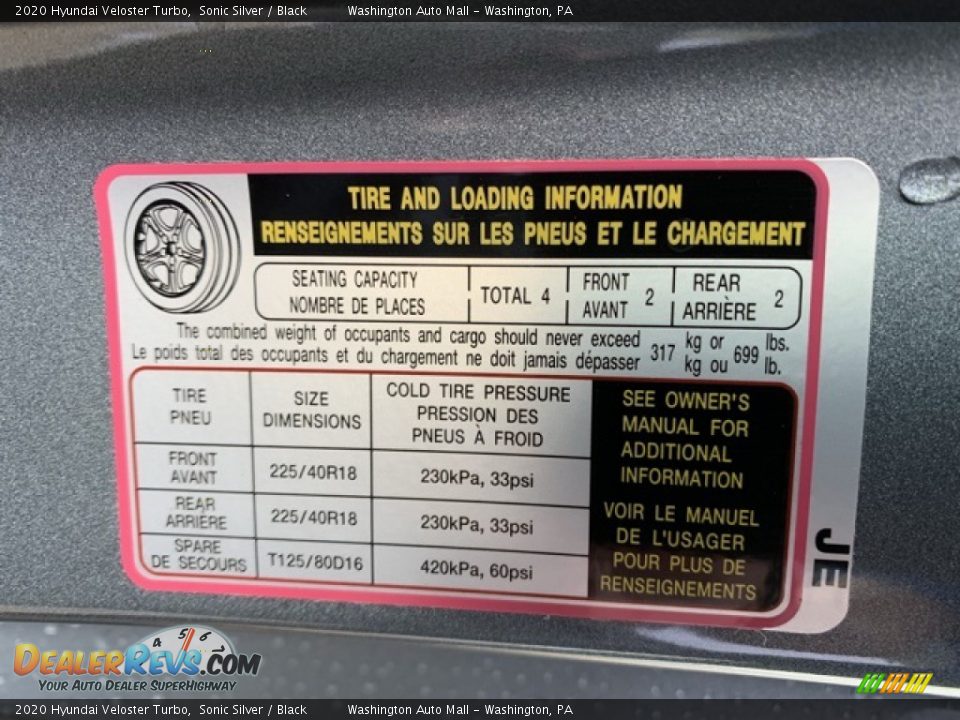 Info Tag of 2020 Hyundai Veloster Turbo Photo #9