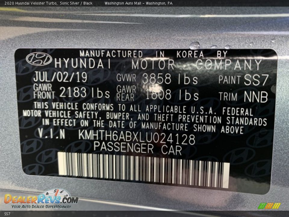 Hyundai Color Code SS7 Sonic Silver