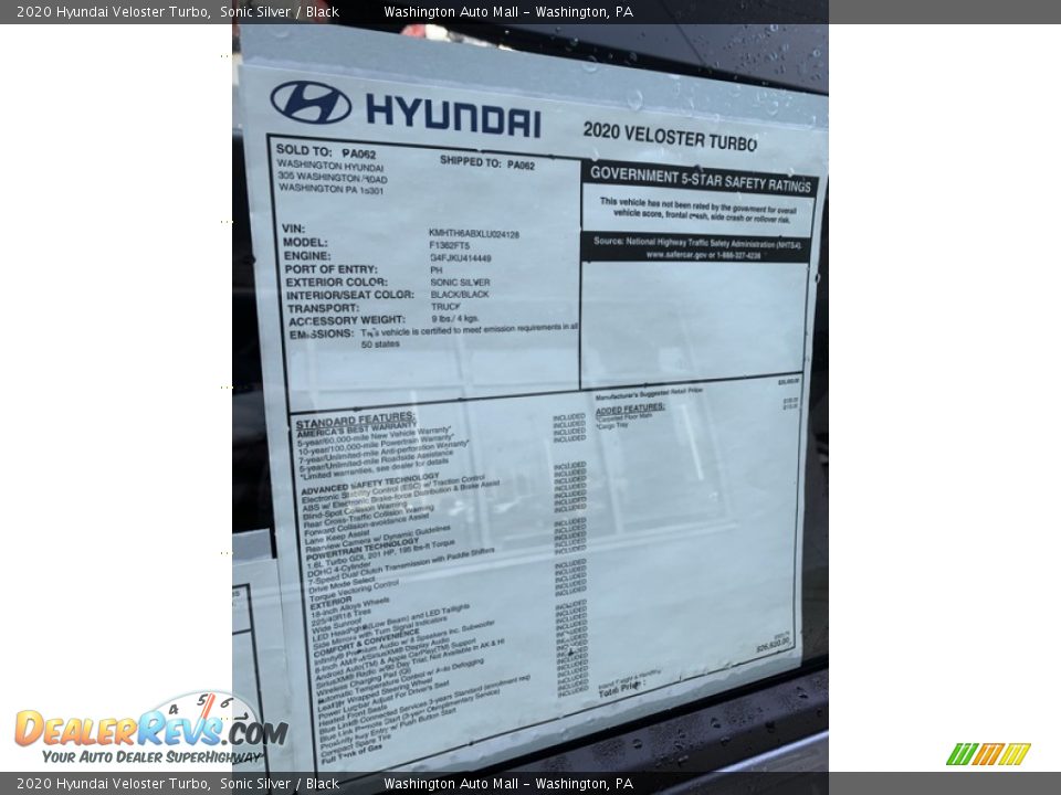 2020 Hyundai Veloster Turbo Window Sticker Photo #11