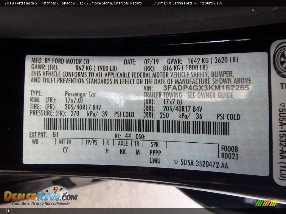 Ford Color Code G1 Shadow Black