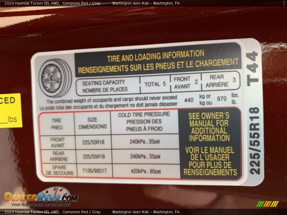 Info Tag of 2020 Hyundai Tucson SEL AWD Photo #9