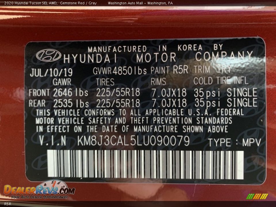 Hyundai Color Code R5R Gemstone Red