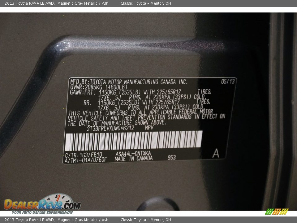 2013 Toyota RAV4 LE AWD Magnetic Gray Metallic / Ash Photo #19