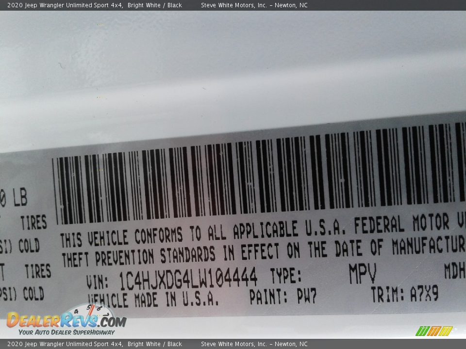 2020 Jeep Wrangler Unlimited Sport 4x4 Bright White / Black Photo #27