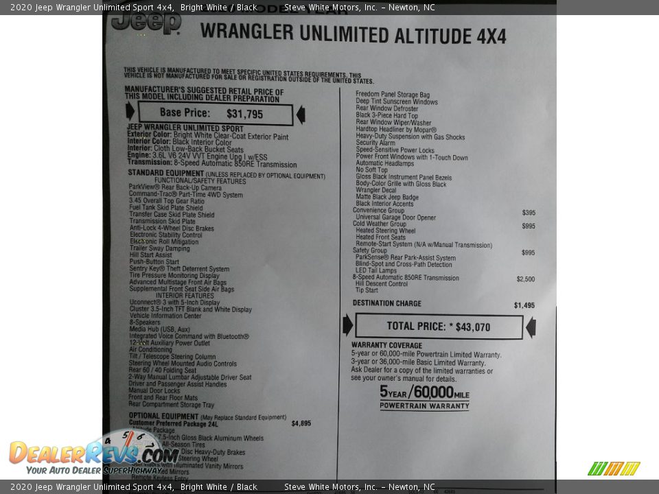 2020 Jeep Wrangler Unlimited Sport 4x4 Bright White / Black Photo #28