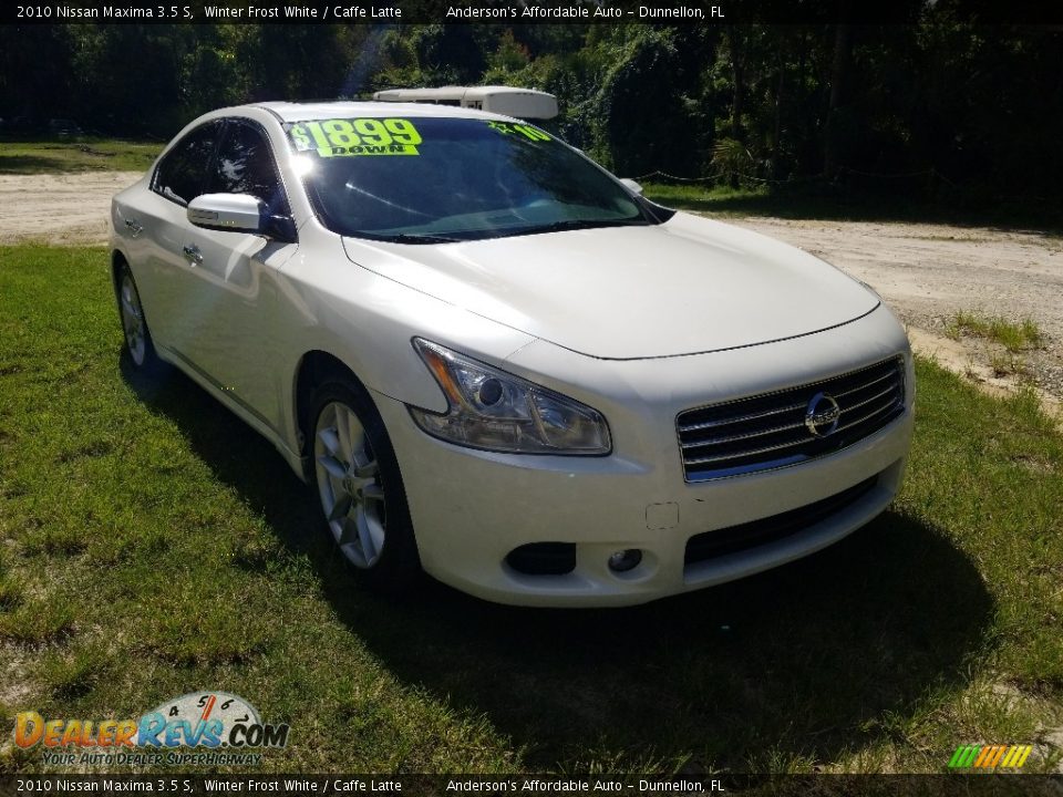 2010 Nissan Maxima 3.5 S Winter Frost White / Caffe Latte Photo #1