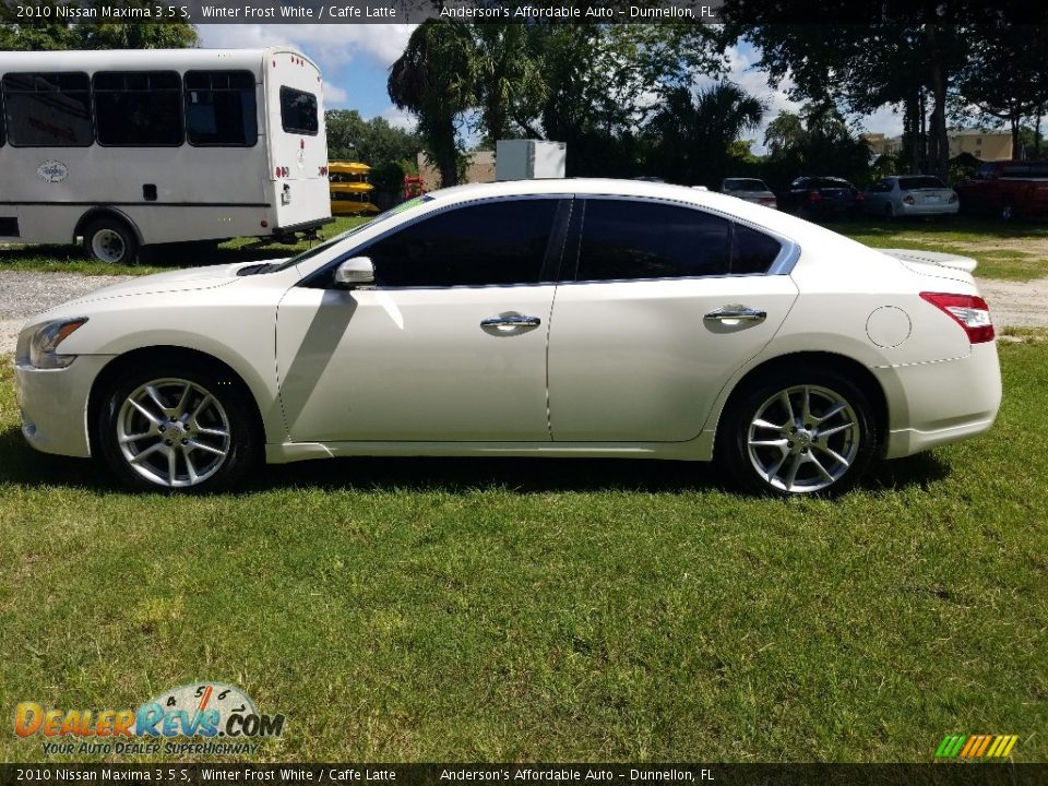 2010 Nissan Maxima 3.5 S Winter Frost White / Caffe Latte Photo #6