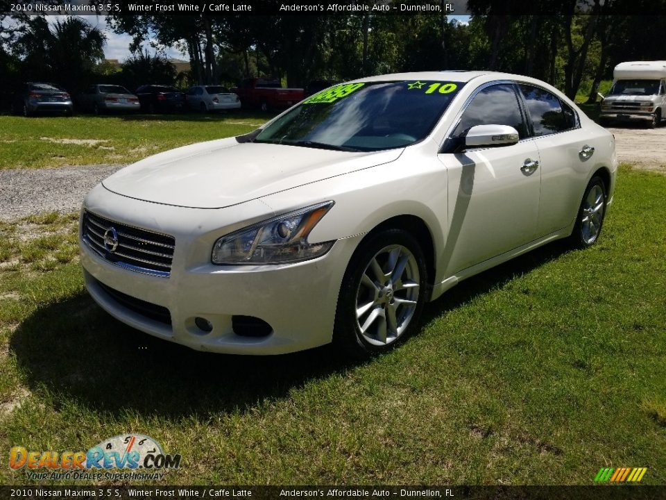 2010 Nissan Maxima 3.5 S Winter Frost White / Caffe Latte Photo #7