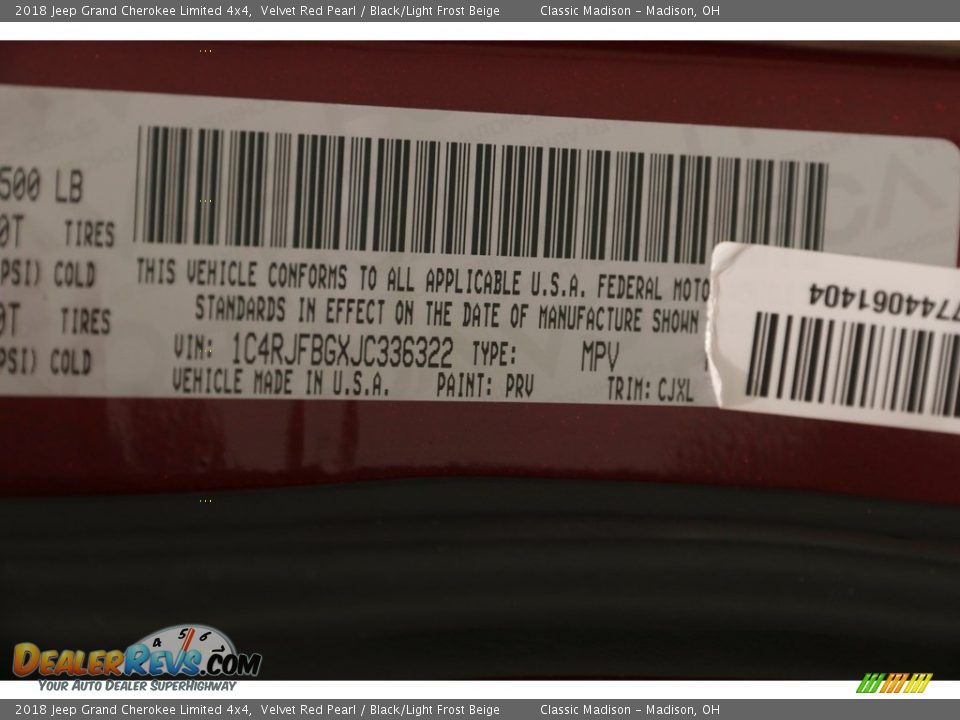 2018 Jeep Grand Cherokee Limited 4x4 Velvet Red Pearl / Black/Light Frost Beige Photo #22