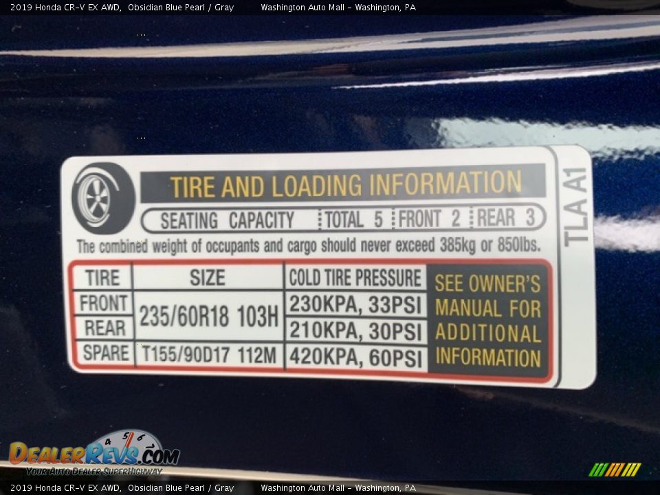 2019 Honda CR-V EX AWD Obsidian Blue Pearl / Gray Photo #8
