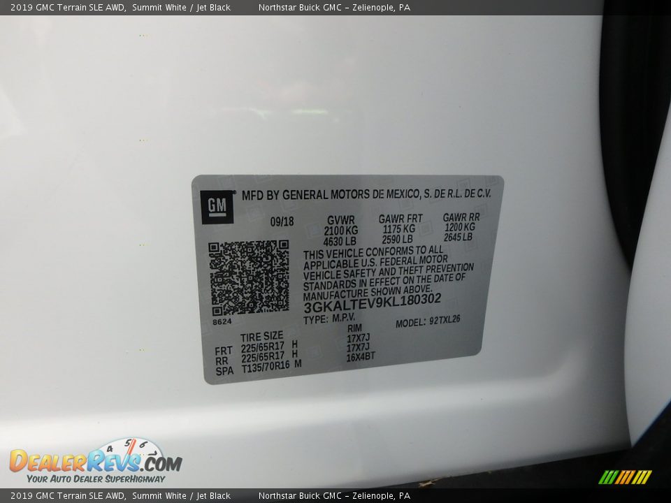 2019 GMC Terrain SLE AWD Summit White / Jet Black Photo #16