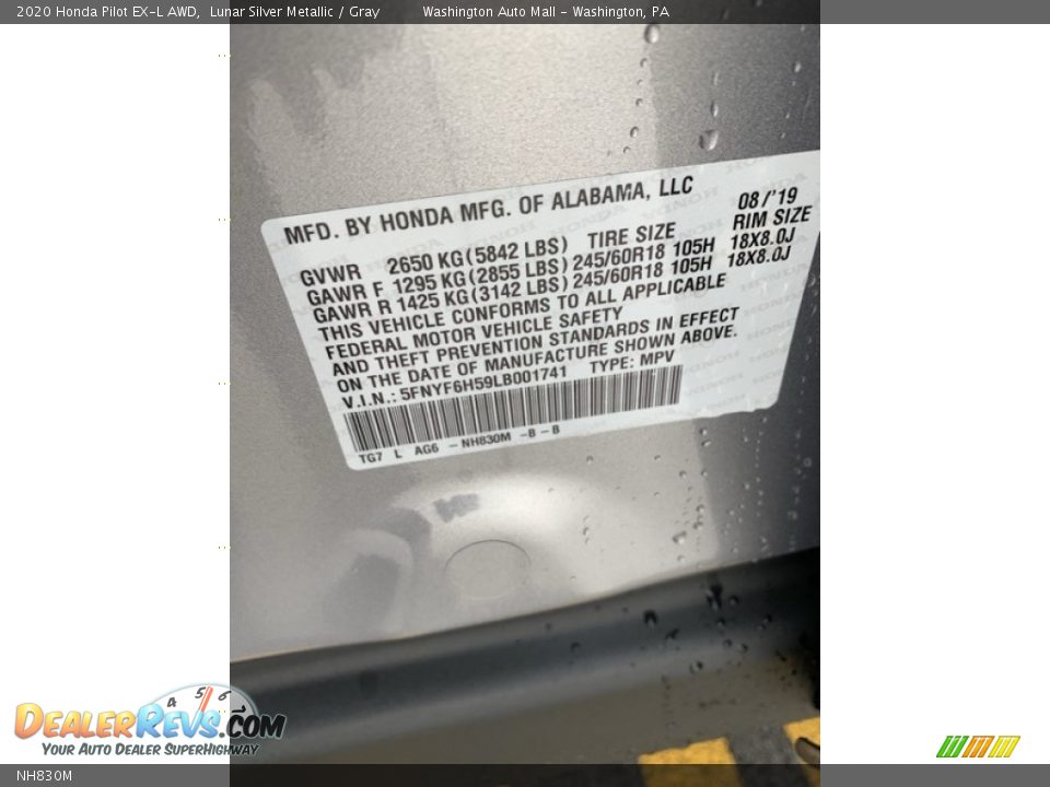 Honda Color Code NH830M Lunar Silver Metallic