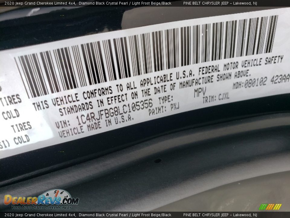 2020 Jeep Grand Cherokee Limited 4x4 Diamond Black Crystal Pearl / Light Frost Beige/Black Photo #9