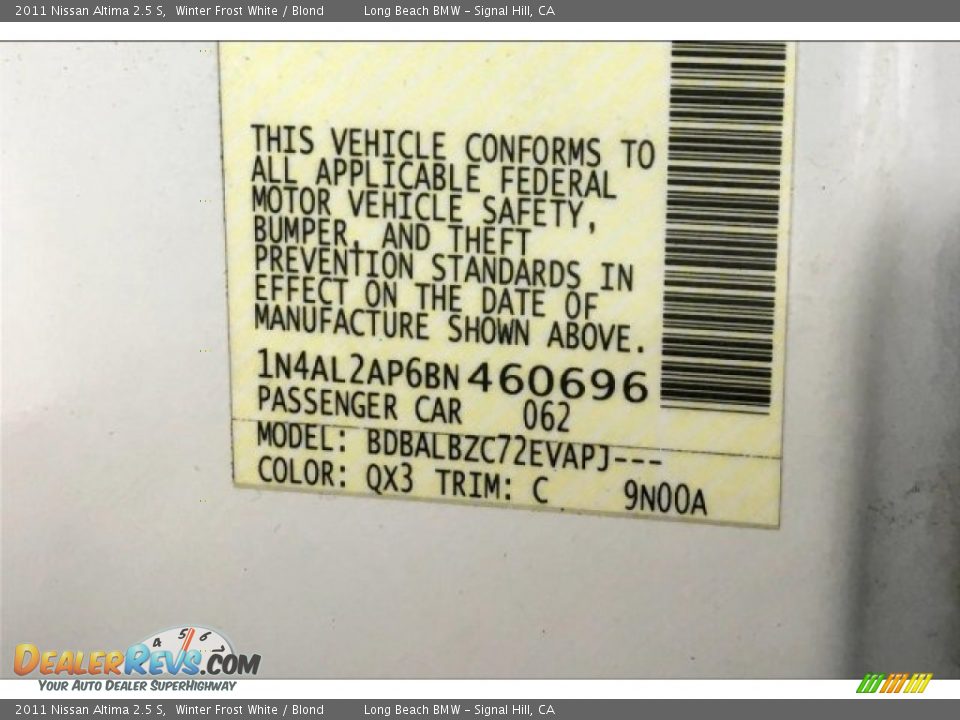 2011 Nissan Altima 2.5 S Winter Frost White / Blond Photo #18