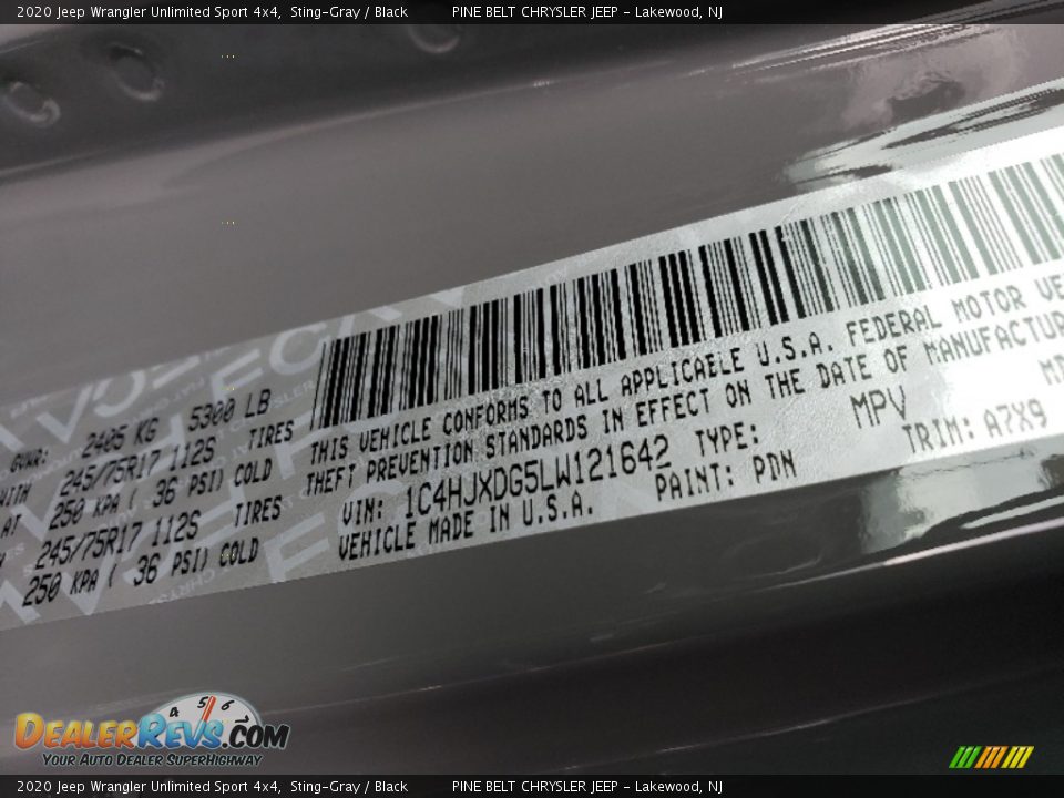 2020 Jeep Wrangler Unlimited Sport 4x4 Sting-Gray / Black Photo #9