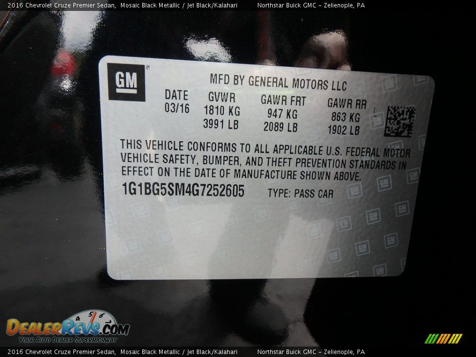 2016 Chevrolet Cruze Premier Sedan Mosaic Black Metallic / Jet Black/Kalahari Photo #16