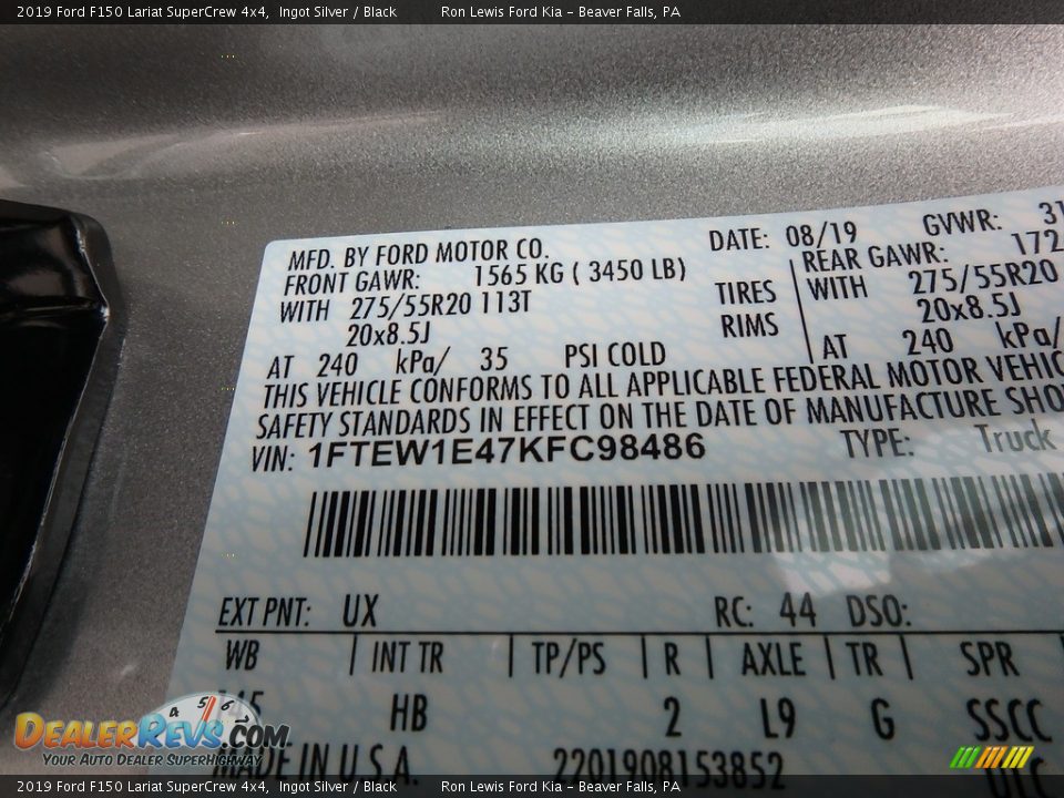 2019 Ford F150 Lariat SuperCrew 4x4 Ingot Silver / Black Photo #10