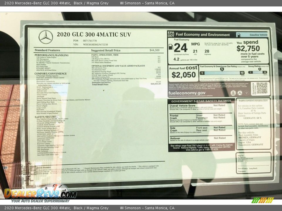 2020 Mercedes-Benz GLC 300 4Matic Window Sticker Photo #10