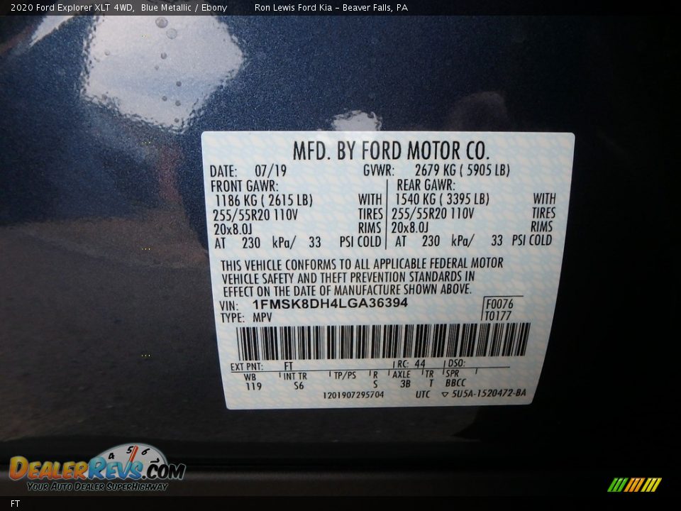 Ford Color Code FT Blue Metallic