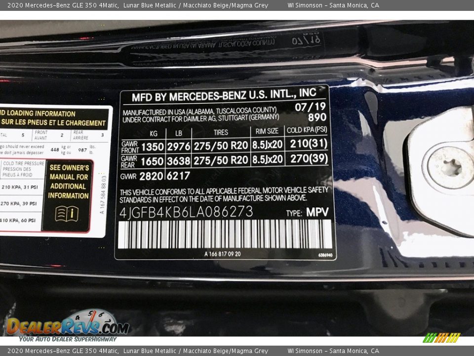 2020 Mercedes-Benz GLE 350 4Matic Lunar Blue Metallic / Macchiato Beige/Magma Grey Photo #11