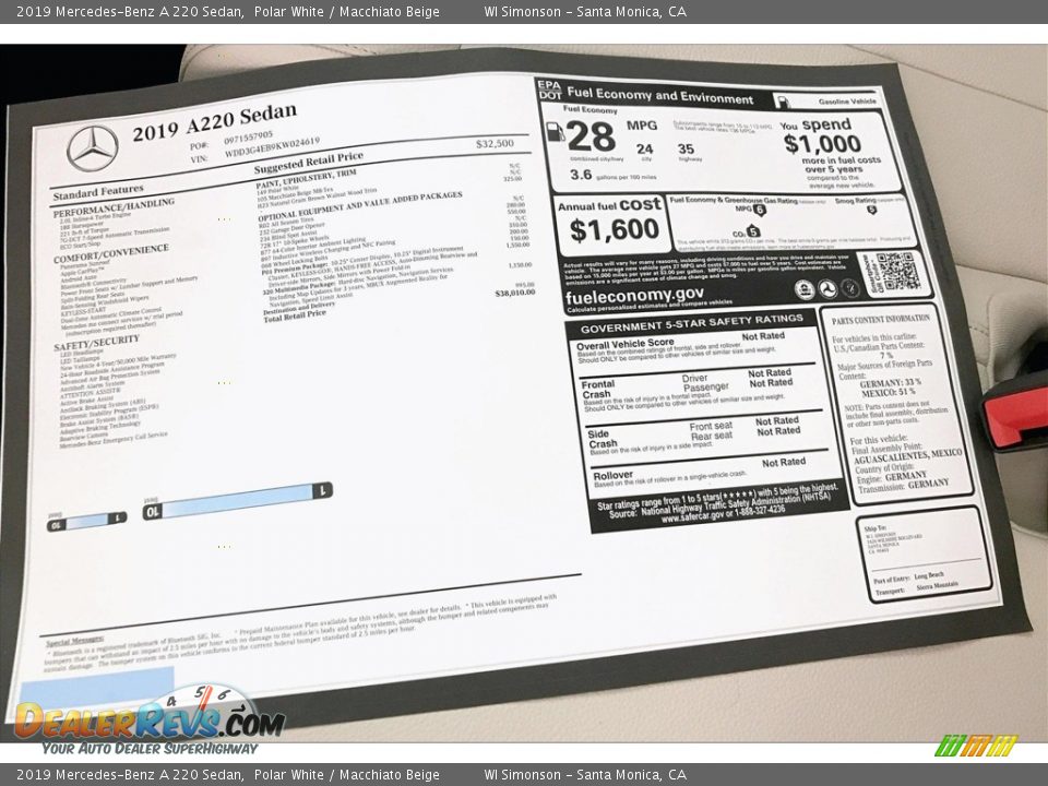 2019 Mercedes-Benz A 220 Sedan Polar White / Macchiato Beige Photo #10