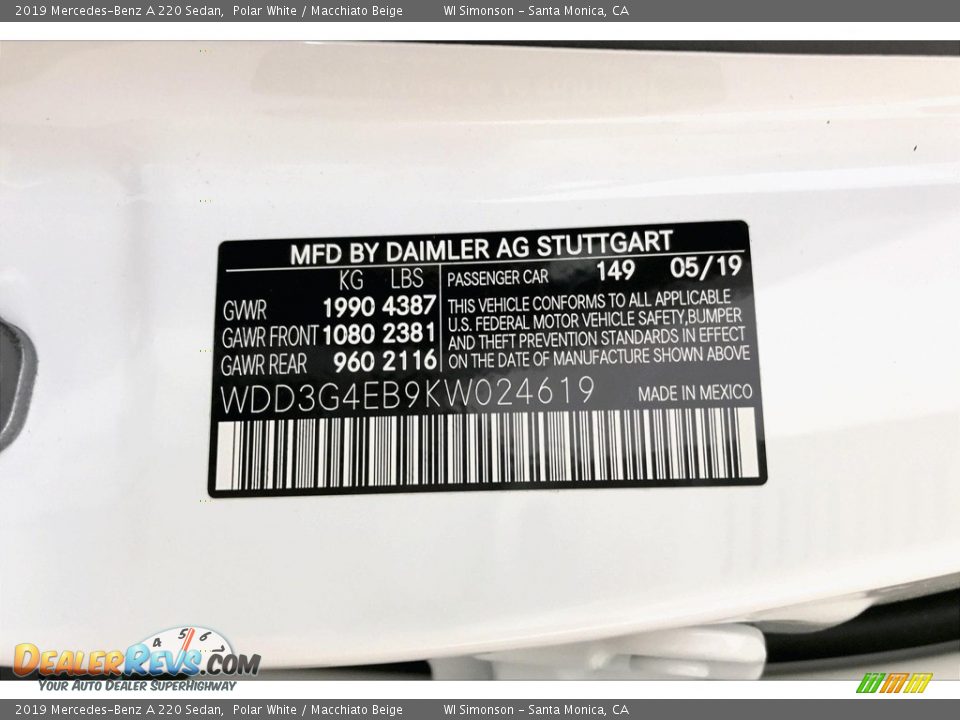 2019 Mercedes-Benz A 220 Sedan Polar White / Macchiato Beige Photo #11