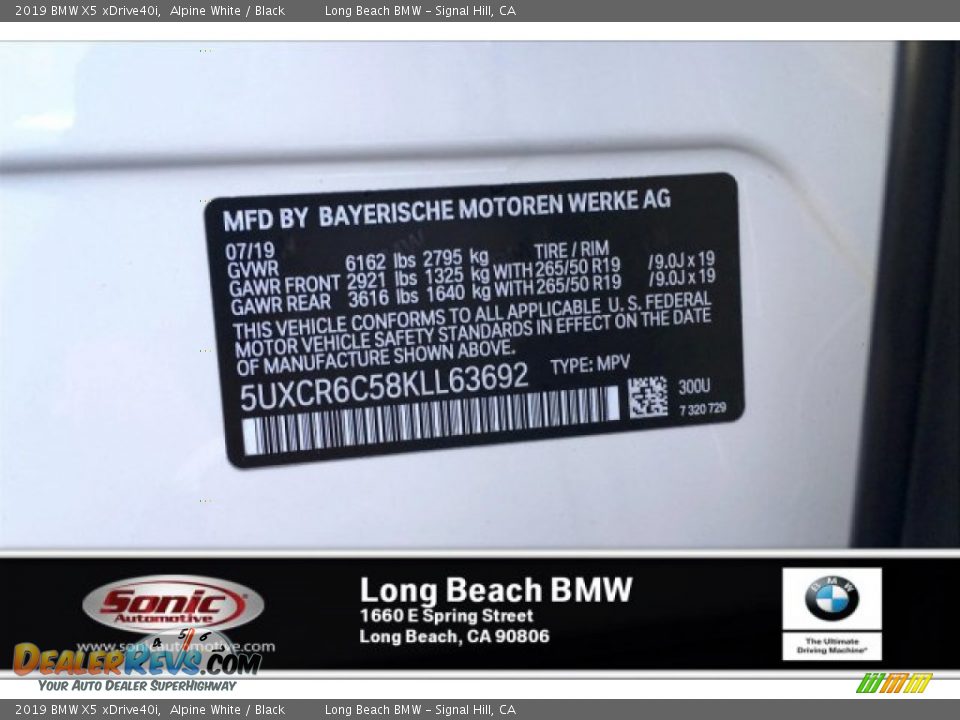 2019 BMW X5 xDrive40i Alpine White / Black Photo #11