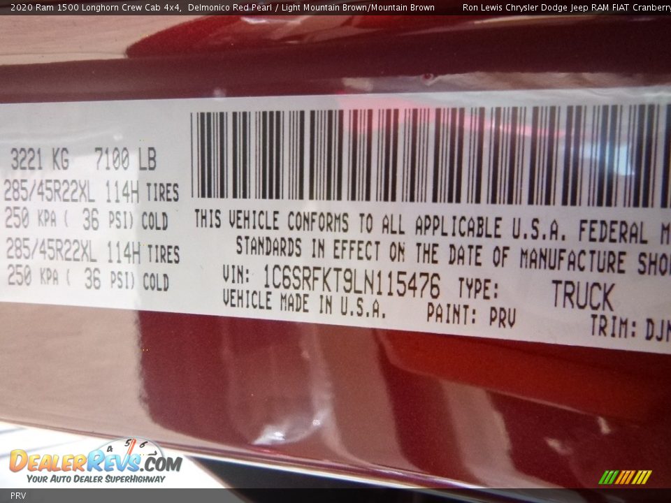 Ram Color Code PRV Delmonico Red Pearl