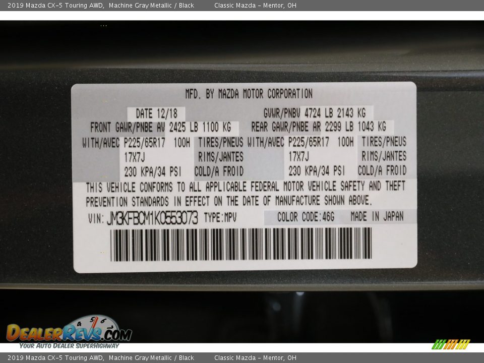 2019 Mazda CX-5 Touring AWD Machine Gray Metallic / Black Photo #21