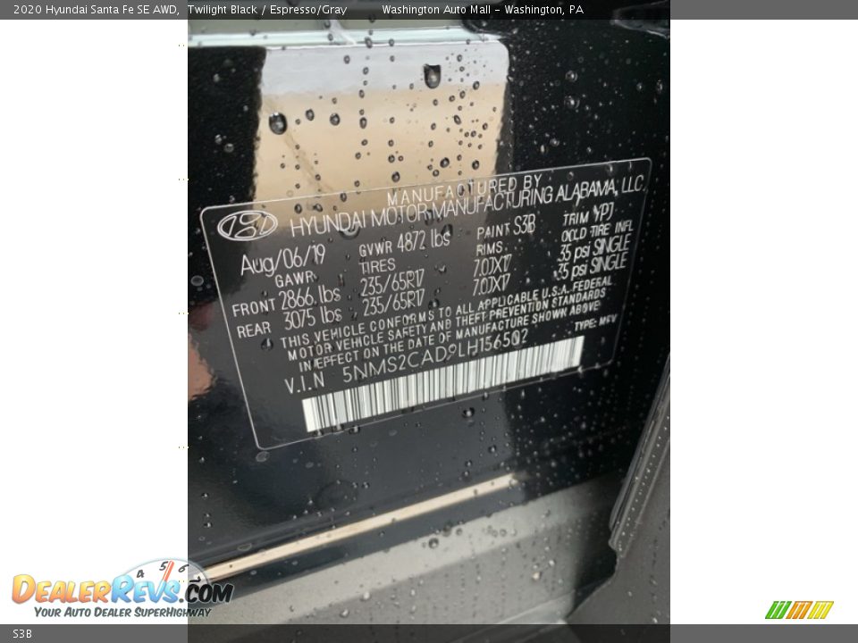 Hyundai Color Code S3B Twilight Black