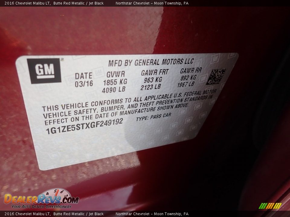 2016 Chevrolet Malibu LT Butte Red Metallic / Jet Black Photo #28