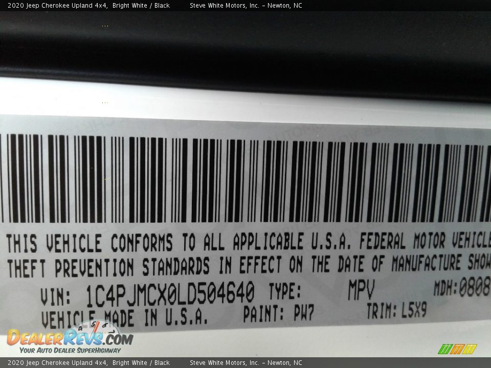 2020 Jeep Cherokee Upland 4x4 Bright White / Black Photo #32