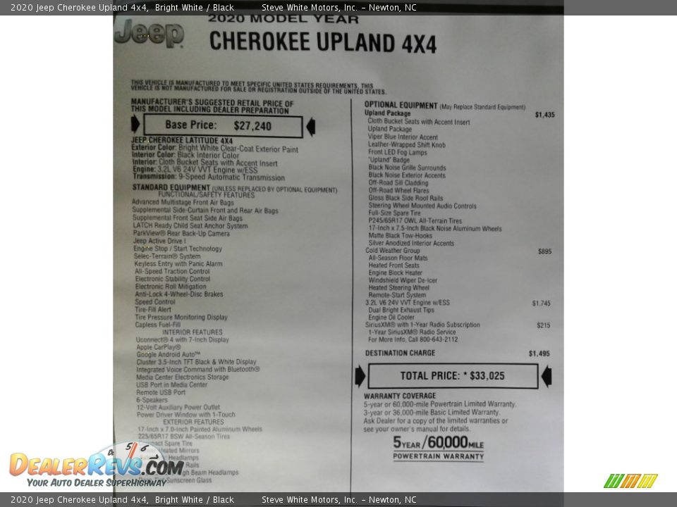 2020 Jeep Cherokee Upland 4x4 Bright White / Black Photo #33