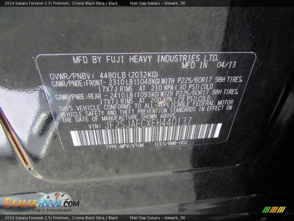2014 Subaru Forester 2.5i Premium Crystal Black Silica / Black Photo #30