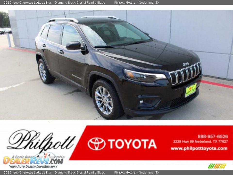 2019 Jeep Cherokee Latitude Plus Diamond Black Crystal Pearl / Black Photo #1