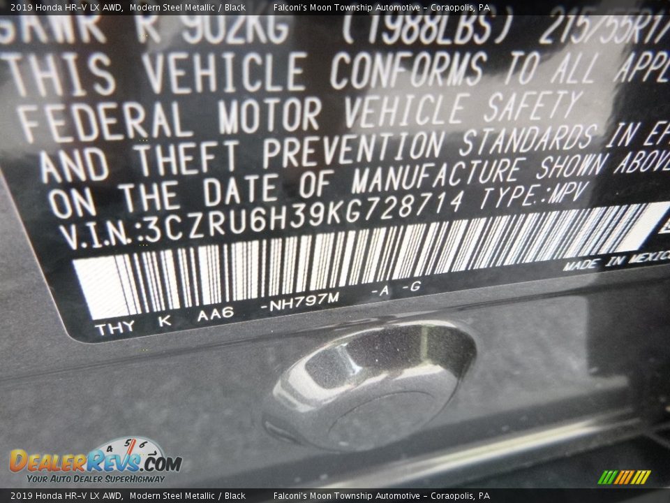 2019 Honda HR-V LX AWD Modern Steel Metallic / Black Photo #13