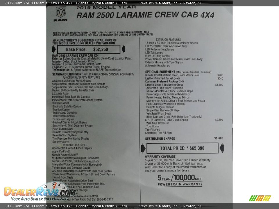 2019 Ram 2500 Laramie Crew Cab 4x4 Window Sticker Photo #34