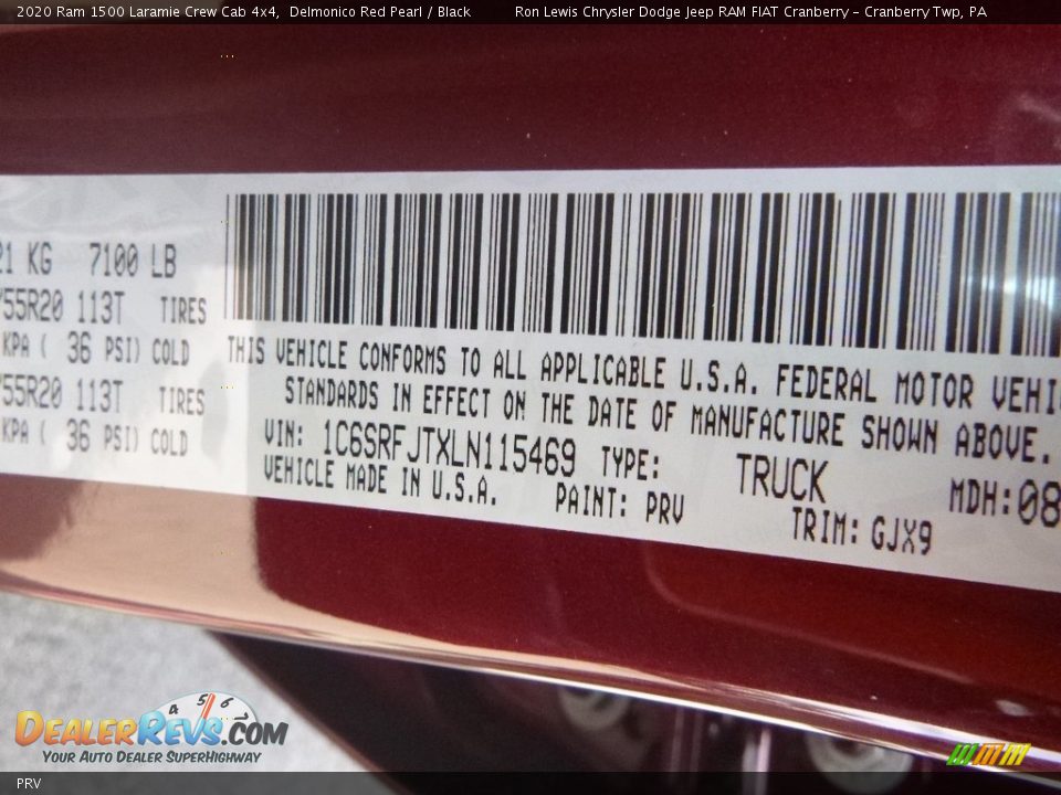 Ram Color Code PRV Delmonico Red Pearl